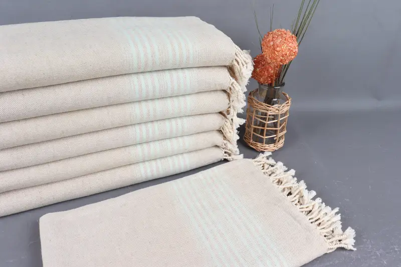 Personalized Turkish Towel Mint Beige Stripes, Organic Cotton, 40x79 Inches