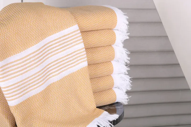 Beach Towel Personalized Turkish Cotton Mustard Stripes, 40x71 Inches