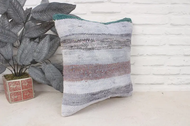 Pillow Cover, Vintage Kilim Throw Pillow, Authentic Cushion Cover, Gift Pillow, 16x16 Gray Pillow Case, Ethnical Kilim Rug Pillow - 3