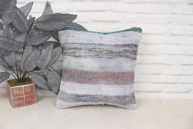 Pillow Cover, Vintage Kilim Throw Pillow, Authentic Cushion Cover, Gift Pillow, 16x16 Gray Pillow Case, Ethnical Kilim Rug Pillow - 1