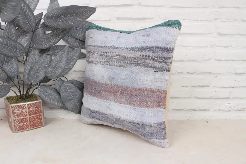 Pillow Cover, Vintage Kilim Throw Pillow, Authentic Cushion Cover, Gift Pillow, 16x16 Gray Pillow Case, Ethnical Kilim Rug Pillow - 4