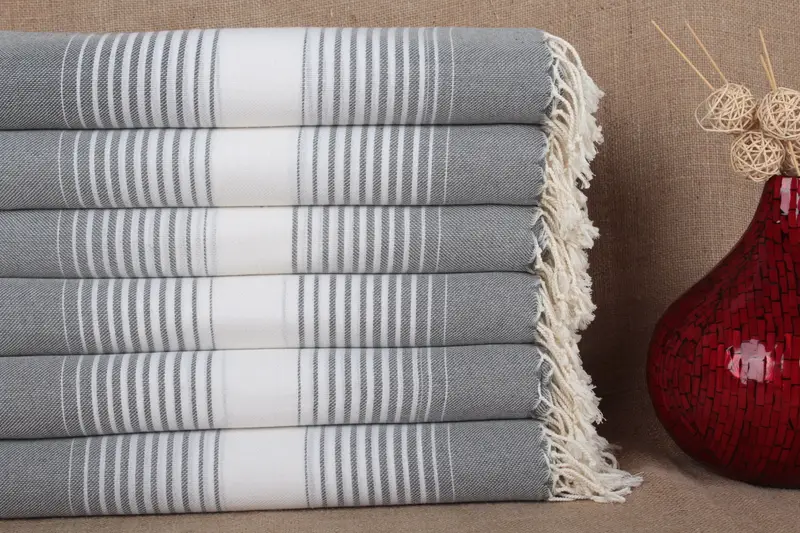 Beach Towel Turkish Cotton Striped Beige, 40x67 Inches