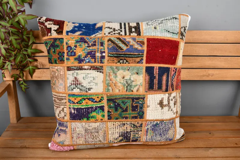 Patio Pillow Sham, 24x24 Pink Pillow Sham, Pillow Cover, Home Decor Pillow, Vintage Kilim Pillow, Interior Designer Pillow, Knitted Pillow - 6
