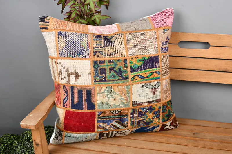 Patio Pillow Sham, 24x24 Pink Pillow Sham, Pillow Cover, Home Decor Pillow, Vintage Kilim Pillow, Interior Designer Pillow, Knitted Pillow - 1
