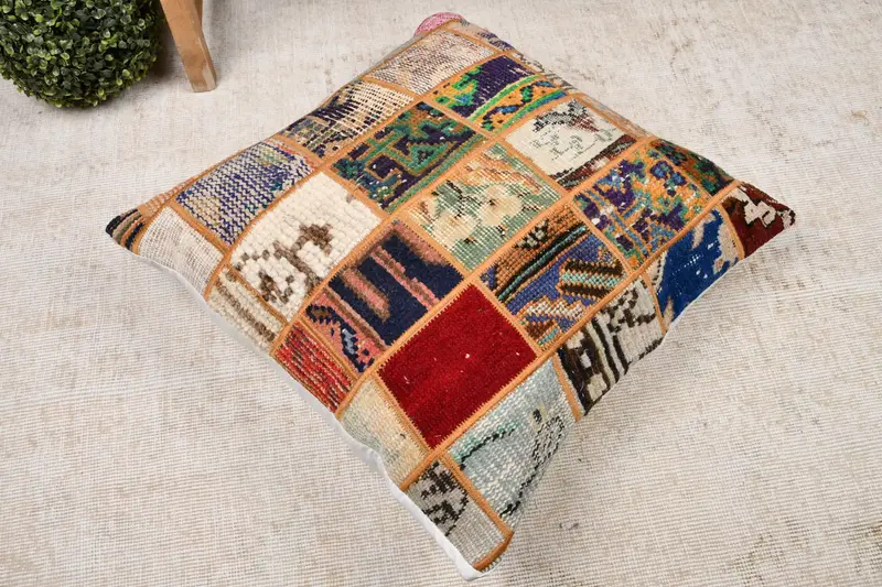 Patio Pillow Sham, 24x24 Pink Pillow Sham, Pillow Cover, Home Decor Pillow, Vintage Kilim Pillow, Interior Designer Pillow, Knitted Pillow - 8
