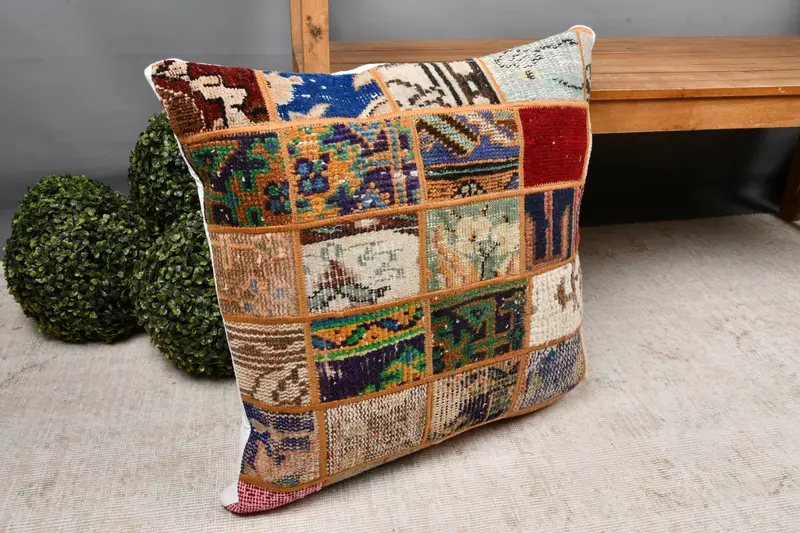 Patio Pillow Sham, 24x24 Pink Pillow Sham, Pillow Cover, Home Decor Pillow, Vintage Kilim Pillow, Interior Designer Pillow, Knitted Pillow - 7