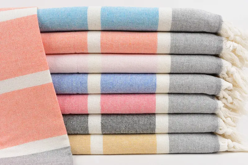 Wedding Gift Turkish Cotton Towel, Light Blue-Gray Striped, 36x18 Inches