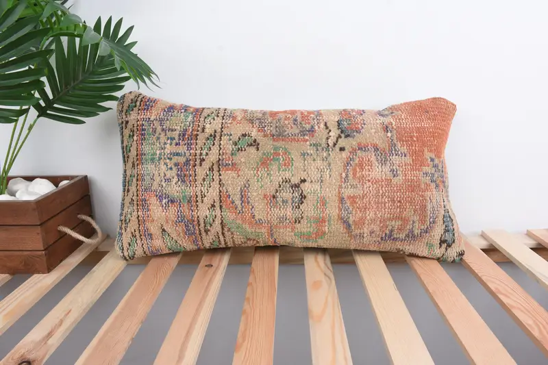 Kilim Pillow Cover, Kilim Cushion Sham, Handmade Kilim Cushion, Vintage Kilim Pillow Cushion, Pillow Case, Boho Throw Pillow, 12x24 Beige Pillow - 1