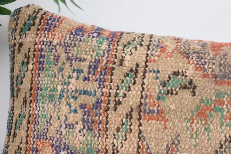 Kilim Pillow Cover, Kilim Cushion Sham, Handmade Kilim Cushion, Vintage Kilim Pillow Cushion, Pillow Case, Boho Throw Pillow, 12x24 Beige Pillow - 2