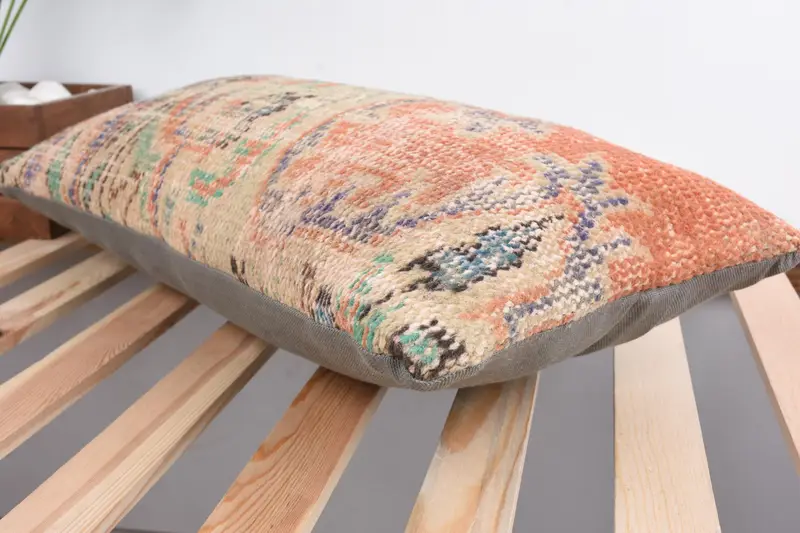Kilim Pillow Cover, Kilim Cushion Sham, Handmade Kilim Cushion, Vintage Kilim Pillow Cushion, Pillow Case, Boho Throw Pillow, 12x24 Beige Pillow - 6