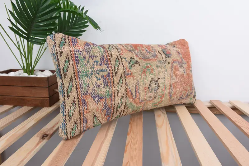 Kilim Pillow Cover, Kilim Cushion Sham, Handmade Kilim Cushion, Vintage Kilim Pillow Cushion, Pillow Case, Boho Throw Pillow, 12x24 Beige Pillow - 4