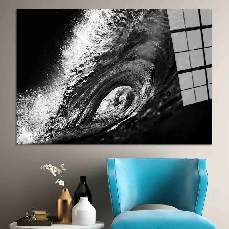 エレガントな白黒のサーフウェーブキャンバスプリント