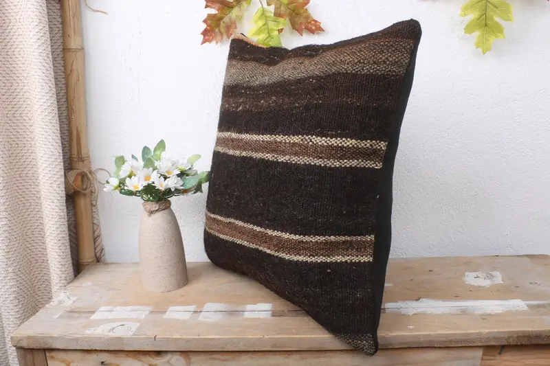 16x16 Brown Pillow Sham, Antique Pillows, Ethnical Kilim Rug Pillow, Square Throw Cushion, Nautical Throw Cushion Cover, Cushion, Pillow for Couch - 4