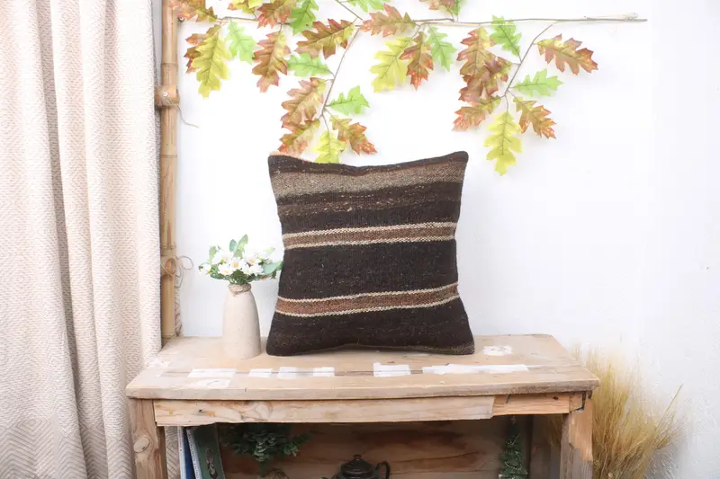 16x16 Brown Pillow Sham, Antique Pillows, Ethnical Kilim Rug Pillow, Square Throw Cushion, Nautical Throw Cushion Cover, Cushion, Pillow for Couch - 1