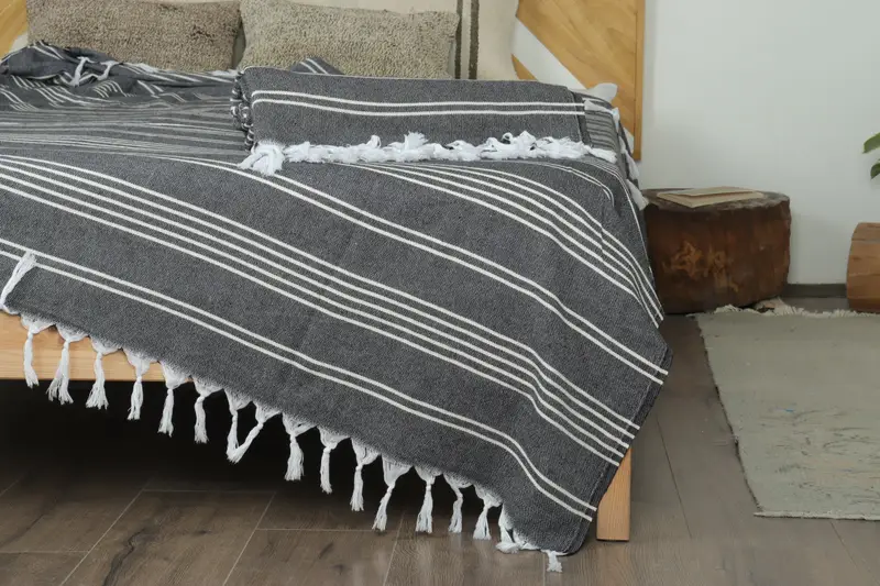 Monogram Blanket, Bridesmaid Gifts, Housewarming Gift, Turkish Cotton Blanket, Custom Gift, 96x70 Cotton Striped Towel, Halloween Blanket - 7