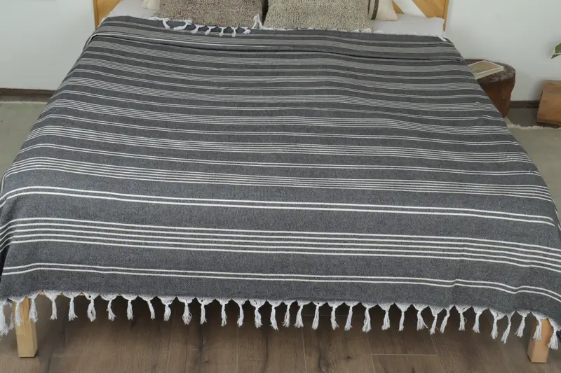 Monogram Blanket, Bridesmaid Gifts, Housewarming Gift, Turkish Cotton Blanket, Custom Gift, 96x70 Cotton Striped Towel, Halloween Blanket - 8