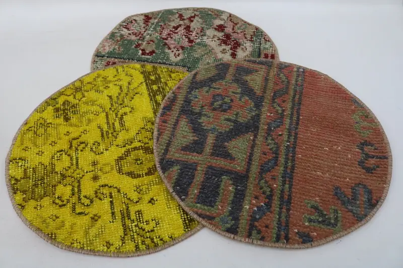 ボヘミアン サークル プレースマット、グリーン & ピンク コットン ウール デコレーション