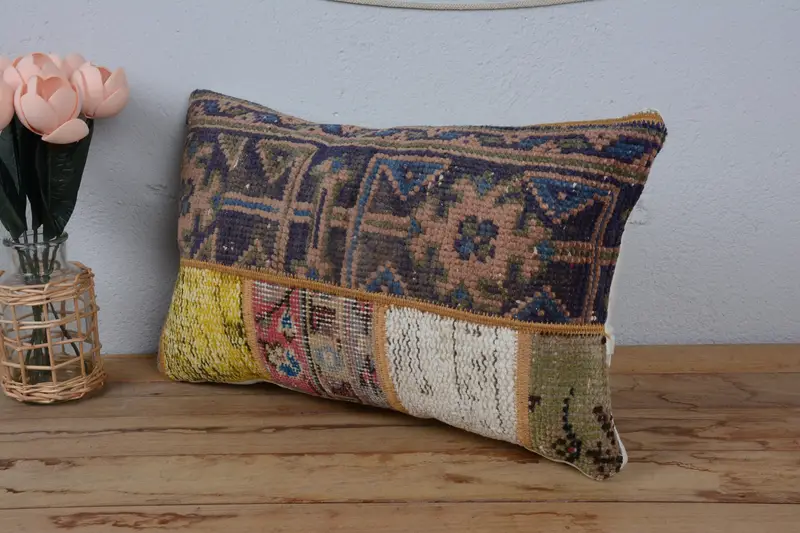 Farmhouse Cushion, Vintage Kilim Pillow, Pillow Cover, Kilim Cushion Sham, Retro Throw Pillow, Throw Kilim Pillow, 12x20 Blue Cushion Case - 4