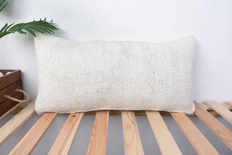 Handmade Pillow Cover, Vintage Pillow, Throw Kilim Pillow, Boho Pillow, Bolster Throw Cushion, 12x24 White Cushion, Cushion Cover - 1