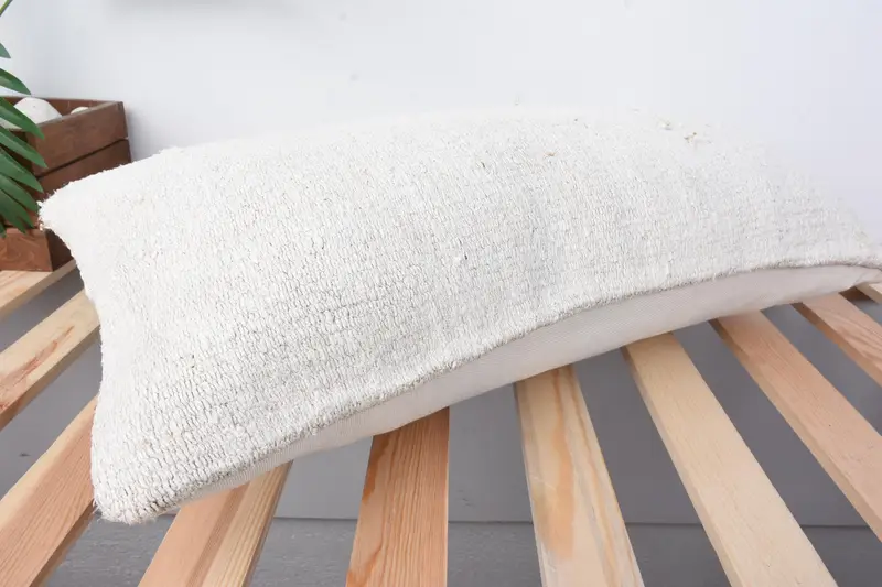 Handmade Pillow Cover, Vintage Pillow, Throw Kilim Pillow, Boho Pillow, Bolster Throw Cushion, 12x24 White Cushion, Cushion Cover - 6
