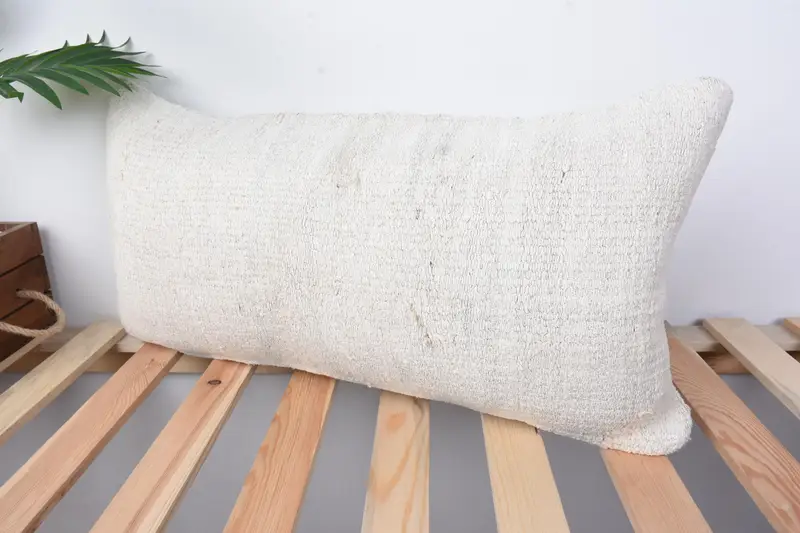 Handmade Pillow Cover, Vintage Pillow, Throw Kilim Pillow, Boho Pillow, Bolster Throw Cushion, 12x24 White Cushion, Cushion Cover - 4