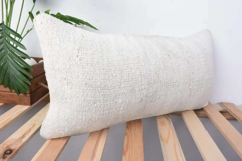 Handmade Pillow Cover, Vintage Pillow, Throw Kilim Pillow, Boho Pillow, Bolster Throw Cushion, 12x24 White Cushion, Cushion Cover - 5