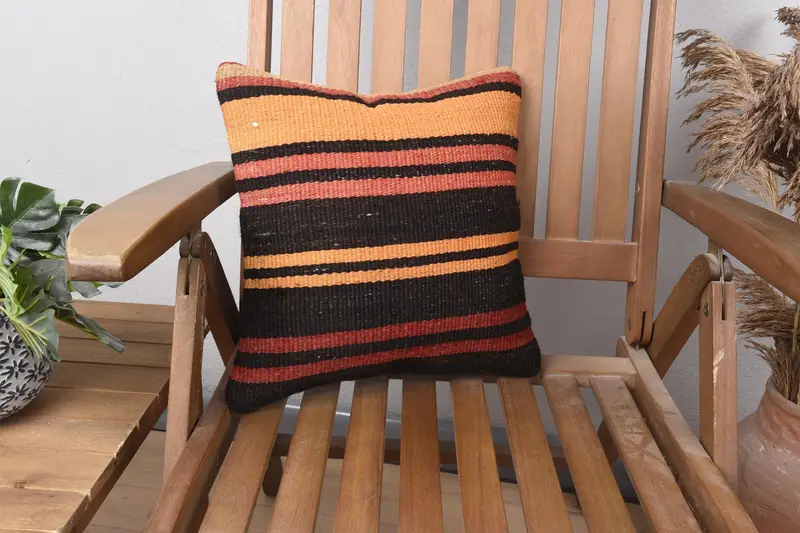 Small Square Vintage Antique Pillow Case, Striped Room Makeover Brown Pillow Sham - 1