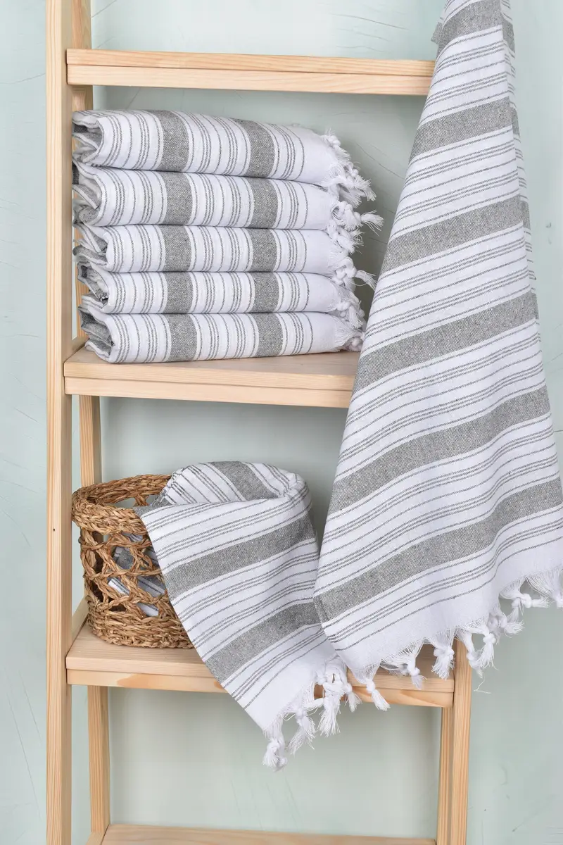 68x32 Cotton Striped Towel, Wedding Gifts Towel, Fringed Turkish towel for poolside, Embroidery Towels, Gifts For Him, Sand-resistant towel - 3