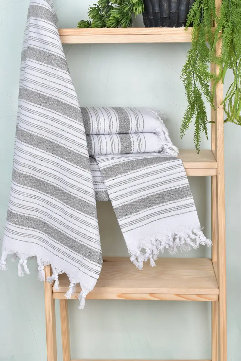 68x32 Cotton Striped Towel, Wedding Gifts Towel, Fringed Turkish towel for poolside, Embroidery Towels, Gifts For Him, Sand-resistant towel - 6