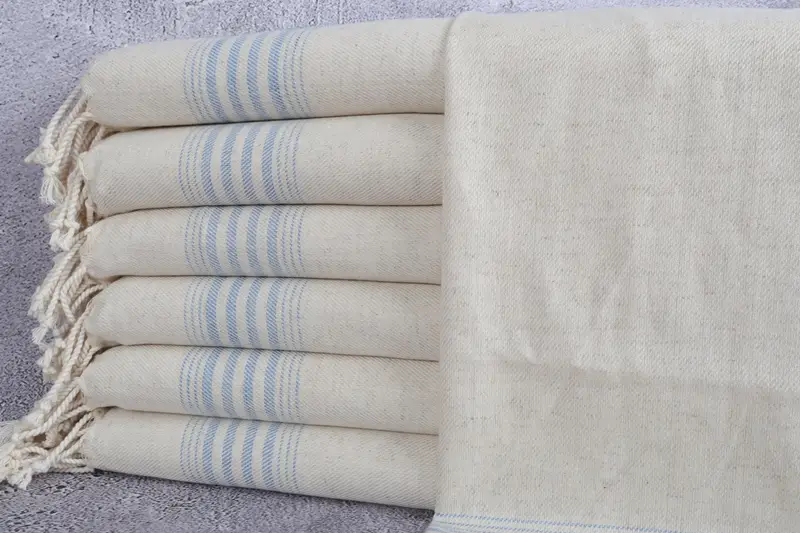 Türk Havlusu Mavi Çizgili Bulaşık Bezi, 18x36 İnç, Keten El Bezi