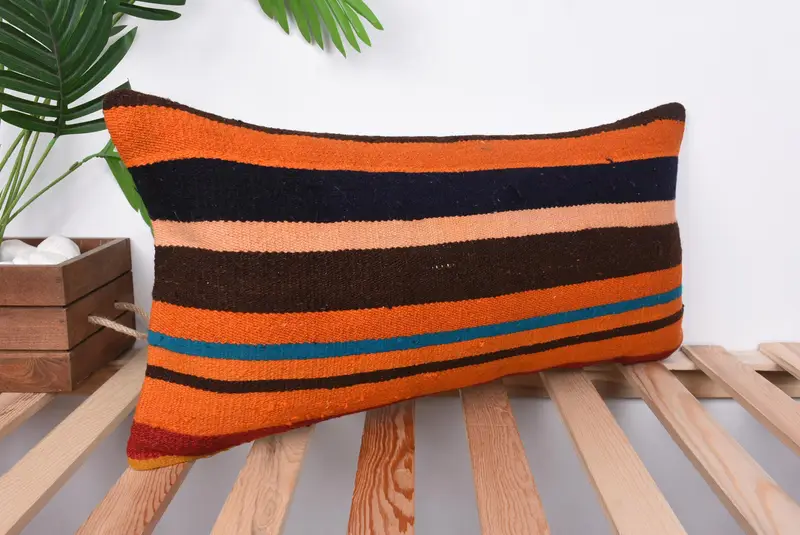 Antique Pillows, 12x24 Orange Cushion, Vintage Kilim Throw Pillow, Cushion Case, Pet Pillow Cover, Vintage Pillow, Handwoven Pillow - 4