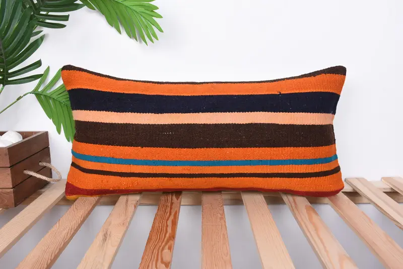 Antique Pillows, 12x24 Orange Cushion, Vintage Kilim Throw Pillow, Cushion Case, Pet Pillow Cover, Vintage Pillow, Handwoven Pillow - 1