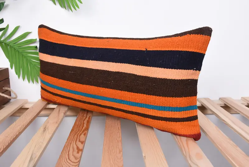 Antique Pillows, 12x24 Orange Cushion, Vintage Kilim Throw Pillow, Cushion Case, Pet Pillow Cover, Vintage Pillow, Handwoven Pillow - 5
