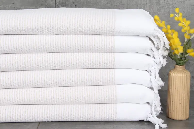 Turkish Towel Beige Striped, Monogrammed Dishcloth, 18x40 Inches