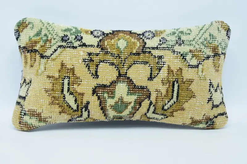 Beige & Green Embroidered Throw Pillow, 8x16 Inches Rectangle Pillow