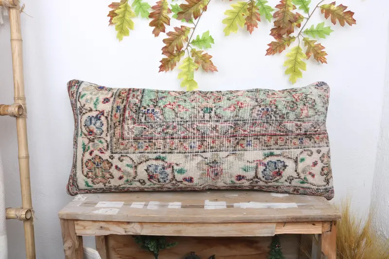 16x36 White Cushion, Cozy Throw Pillow Sham, Bolster Throw Cushion Case, Vintage Kilim Pillow, Pillow Cover, Pillow for Couch, Kilim Cushion Sham - 1