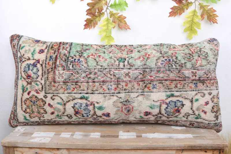 16x36 White Cushion, Cozy Throw Pillow Sham, Bolster Throw Cushion Case, Vintage Kilim Pillow, Pillow Cover, Pillow for Couch, Kilim Cushion Sham - 2