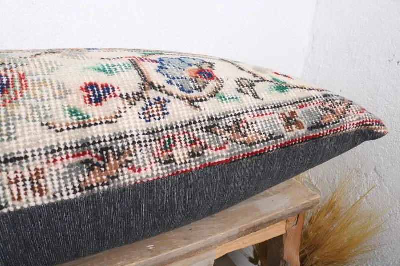 16x36 White Cushion, Cozy Throw Pillow Sham, Bolster Throw Cushion Case, Vintage Kilim Pillow, Pillow Cover, Pillow for Couch, Kilim Cushion Sham - 6
