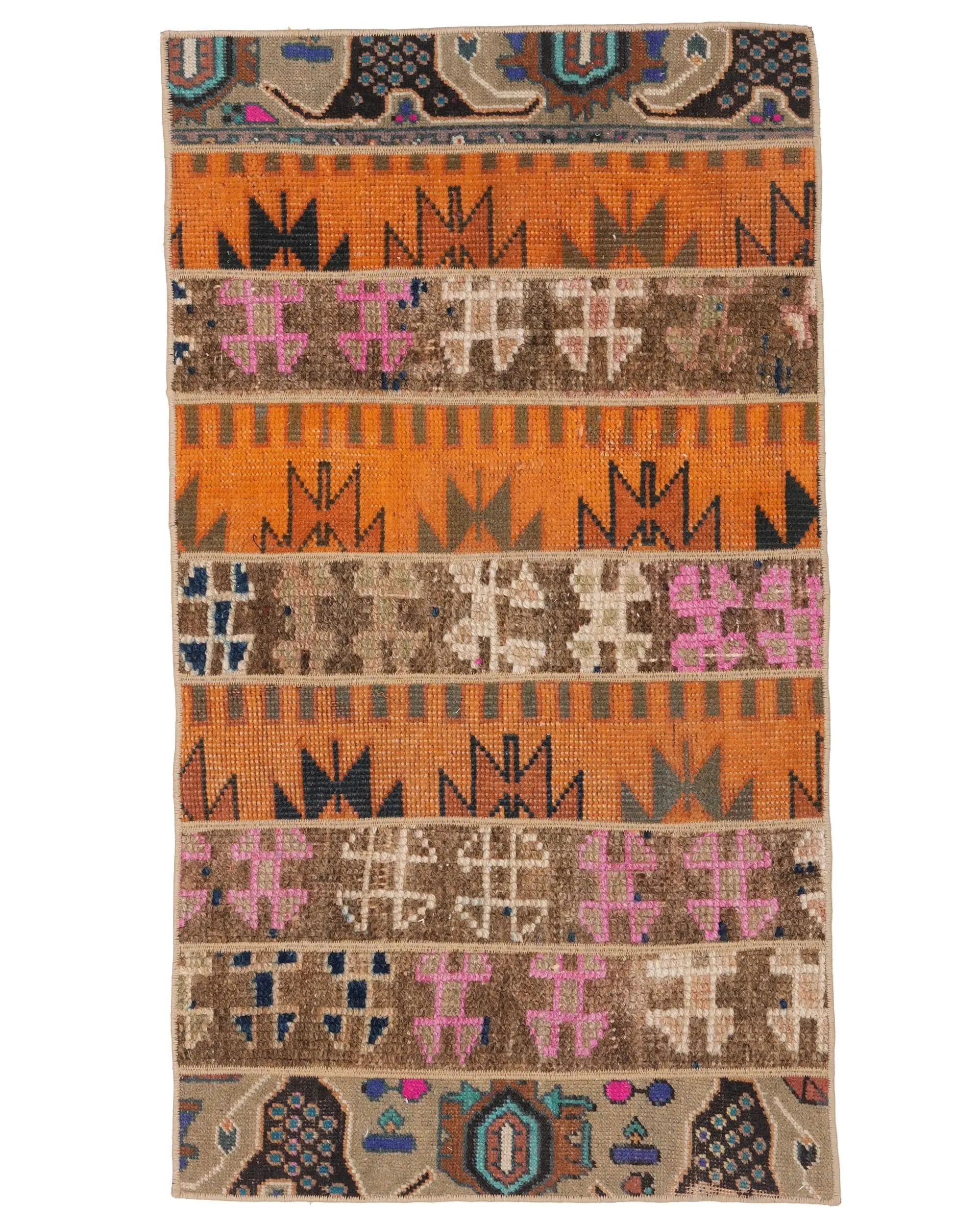 Vintage Small Rug 1.9x3.5 ft, Turkish Orange Solid Wool Rug - 1