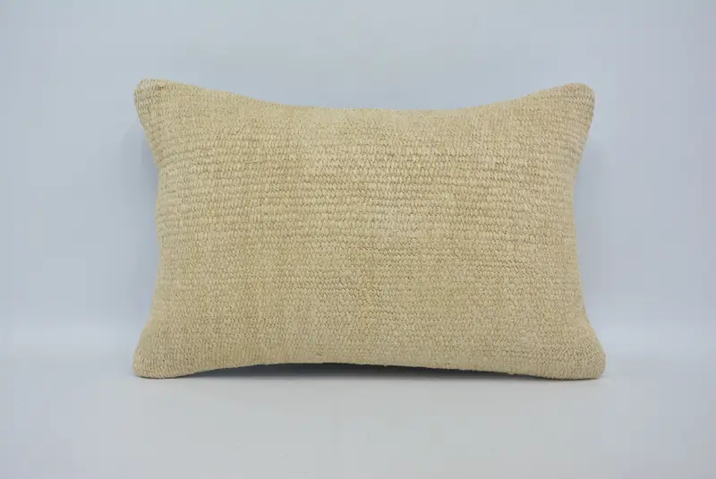 Designer Throw Pillow Sham, Handmade Rug Seat Cushion, Throw Kilim Pillow, Cushion Cover, 16x24 Beige Pillow Case, Home Decor Pillow, Boho Pillow - 1