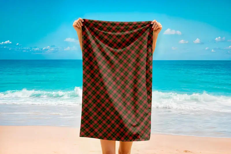 Red and Green Plaid Beach Towel Holiday Christmas Design