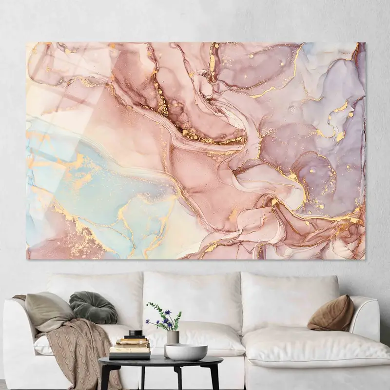 Glass Art, , Pink Marble Glass Decor, Wall Art, Custom Glass Printing Wall Art, Modern Glass Wall Art, Sonf Tones Marble Glass Wall, - 2