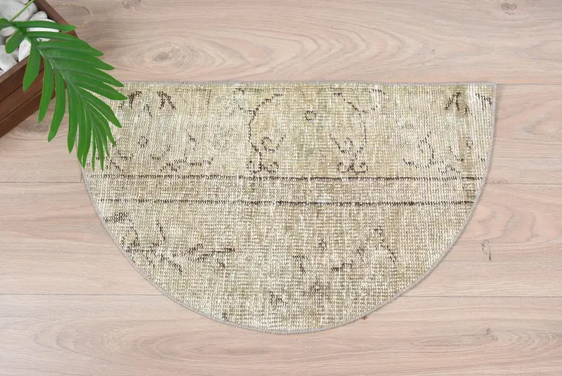 El yapımı yarı dairesel Kilim paspas, vintage yarım yuvarlak halı, çevre dostu giriş yolu, Türk boho banyo dekoru, küçük alan aksanlı halı - 6