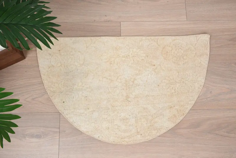 Yarım dairesel el yapımı Kilim paspas, vintage yarım yuvarlak halı, çevre dostu Türk giriş yolu, boho banyo halı, küçük uzay dekor aksanı - 8
