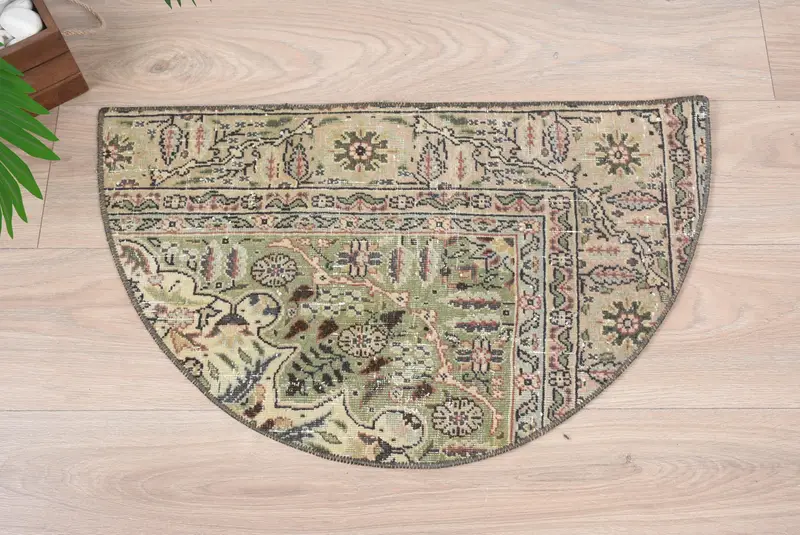 Yarım dairesel Kilim paspas, el yapımı vintage halı, çevre dostu giriş yolu mat, Türk banyo halı, boho tarzı küçük alan aksanı, eşsiz dekor - 9