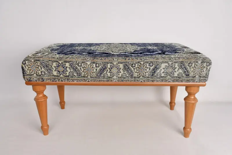Footstool Bench, Coffee Bench, Ottoman Bench, Upholstered Bench, Turkish Rug Bench, Kilim Bench, Home Decor Bench, Handmade Bench - 4