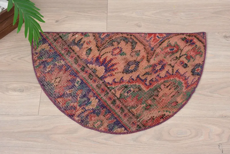 El yapımı Kilim paspas, yarım daire biçimli yarım yuvarlak halı, çevre dostu giriş yolu dekor, Türk boho banyo mat, küçük uzay zemin aksan halı - 9