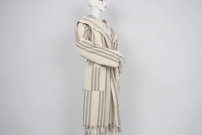 Turkish Bathrobe, Cotton Personalized Robe, Black Kimono, Wedding Gifts, Unisex Striped Design Robe, Morning Gown, Chic Beach Cloths, - 3