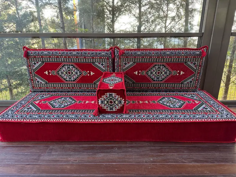 Anatolian zemin oturma, Majlis kanepe, oturma odası zemin kanepe seti, Osmanlı zemin oturma, geleneksel zemin kanepe, u şeklinde kanepe, Arapça kanepe - 4