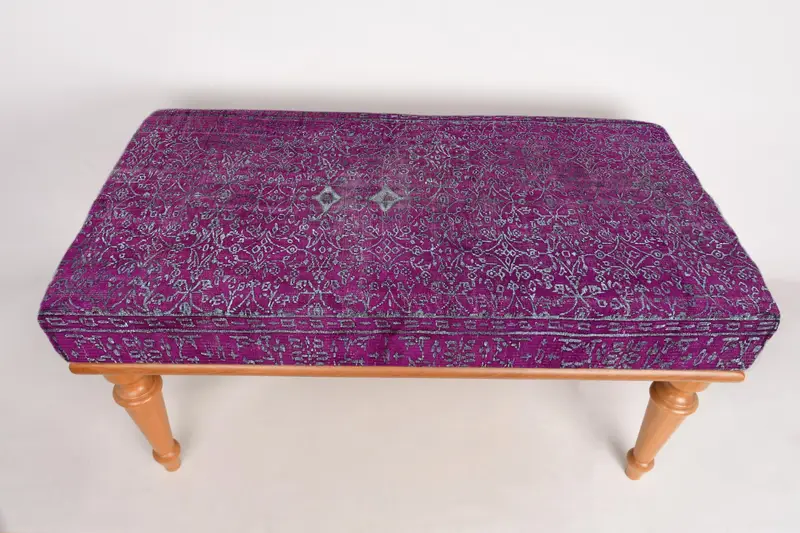 Purple Bench, Mudroom Bench, Vanity Bench,Ottoman Bench, Upholstered Bench, Turkish Rug Bench, Kilim Bench, Home Decor Bench, Handmade Bench - 1